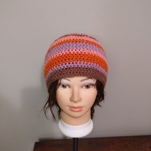Beanie Handmade Crochet Orange Pink Brown Purple